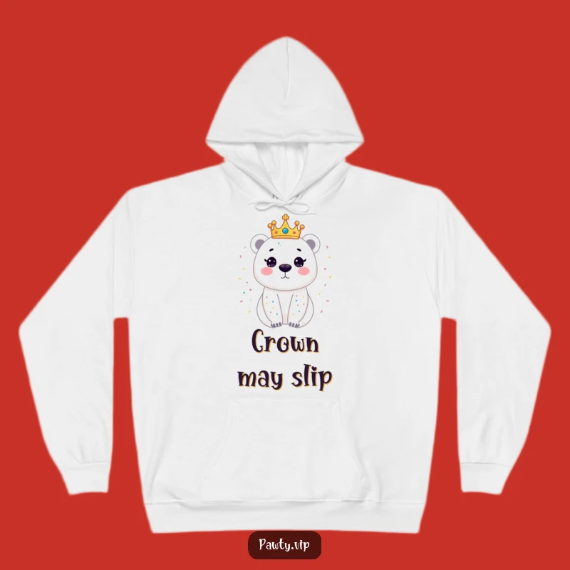 Funny Polar Bear Crown Hoodie: Dazzling Confetti Bear Hoodie, Cozy & Regal Gift