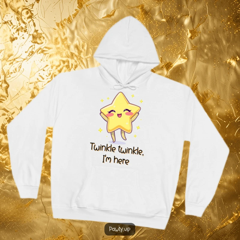 Funny Hoodie featuring a sparkly star character winking and doing a jig, creating a cozy and cheerful atmosphere.