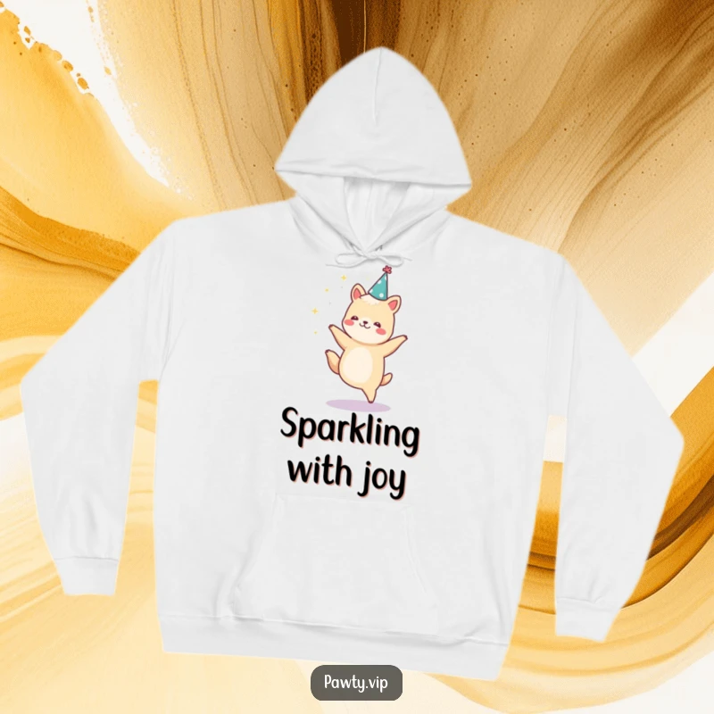 Funny animal dancing with sparkles and wearing a party hat, a cozy and funny hoodie for party enthusiasts.