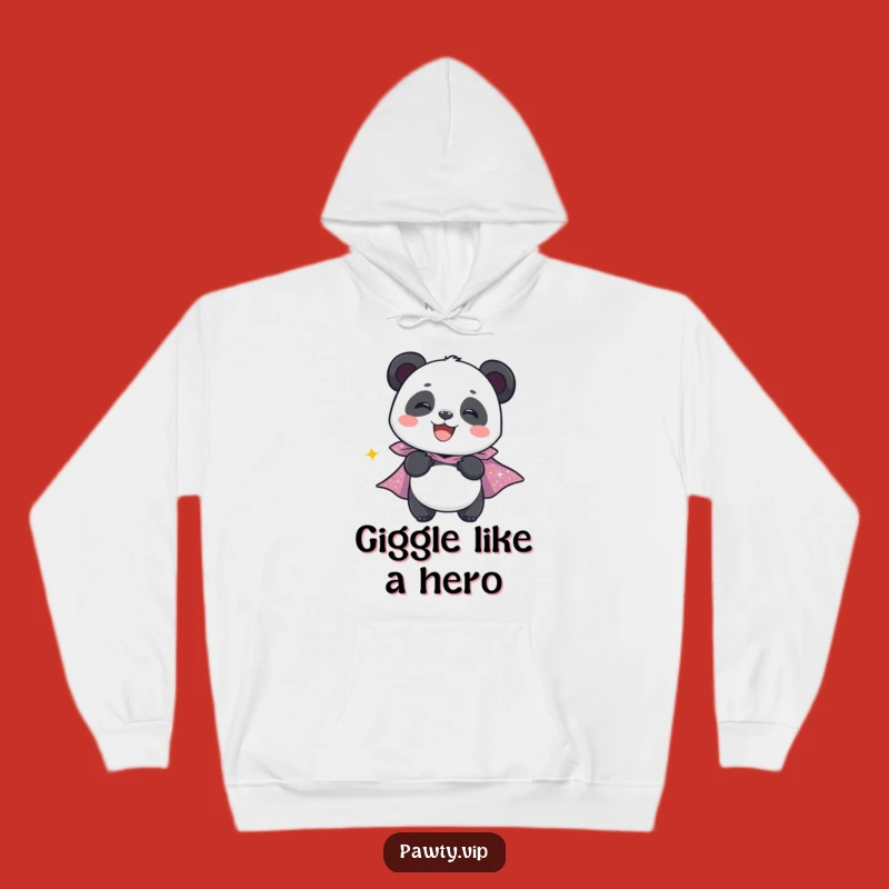 Funny Panda Cozy Hoodie: Giggling Hero in Sparkly Cape, Your Warm Funny Gift