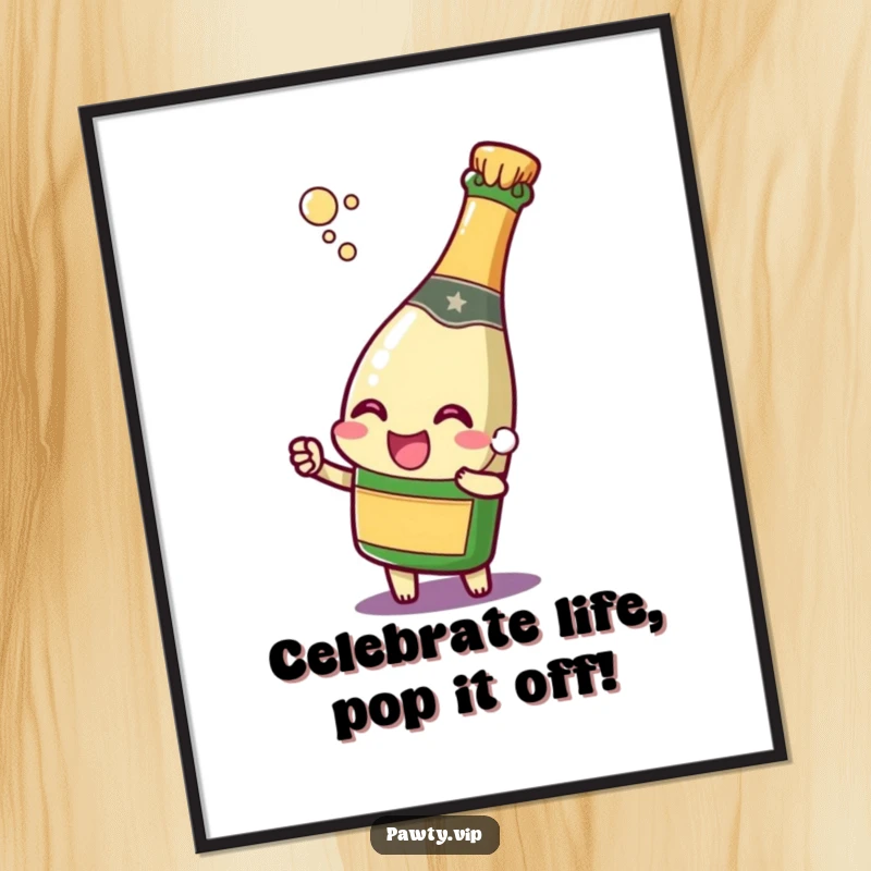 Funny Free Printable Wall Art: A champagne bottle character joyfully popping its cork, creating a festive and celebratory vibe.