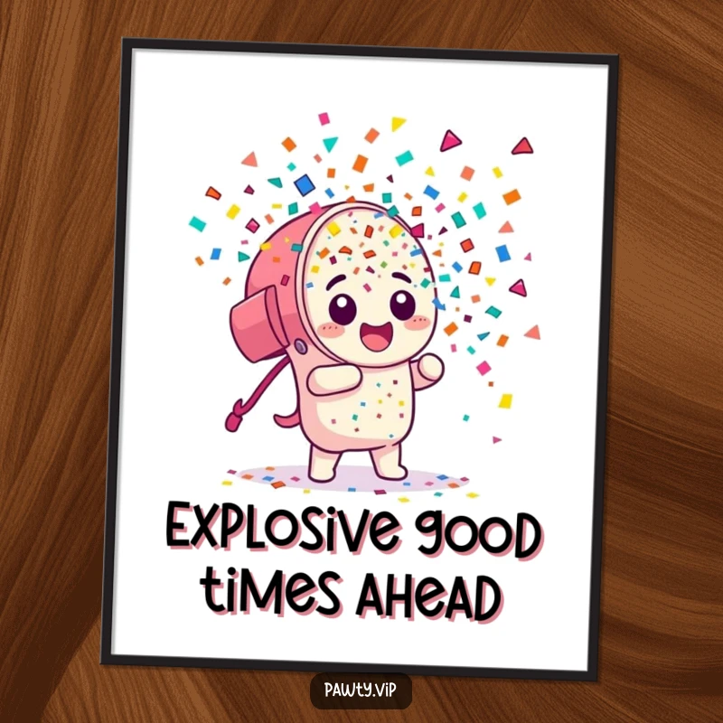 Funny Free Printable Wall Art: Confetti cannon character bursting with colorful pieces, bringing energetic and humorous vibes to any space.