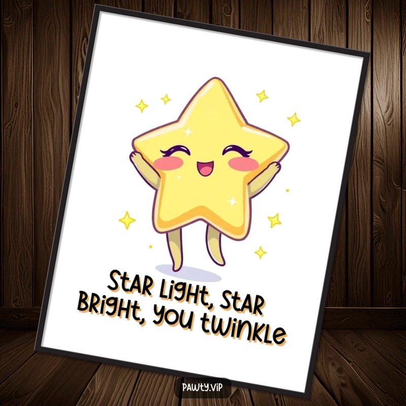 Funny Free Printable Wall Art: Sparkly star character winking and doing a little jig, adding bright, playful energy to any room.