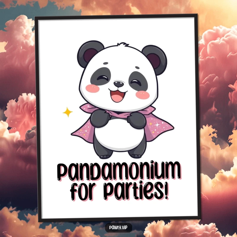 Funny Free Printable Wall Art: A panda character giggles contagiously while wearing a bright, shimmering sparkly cape.