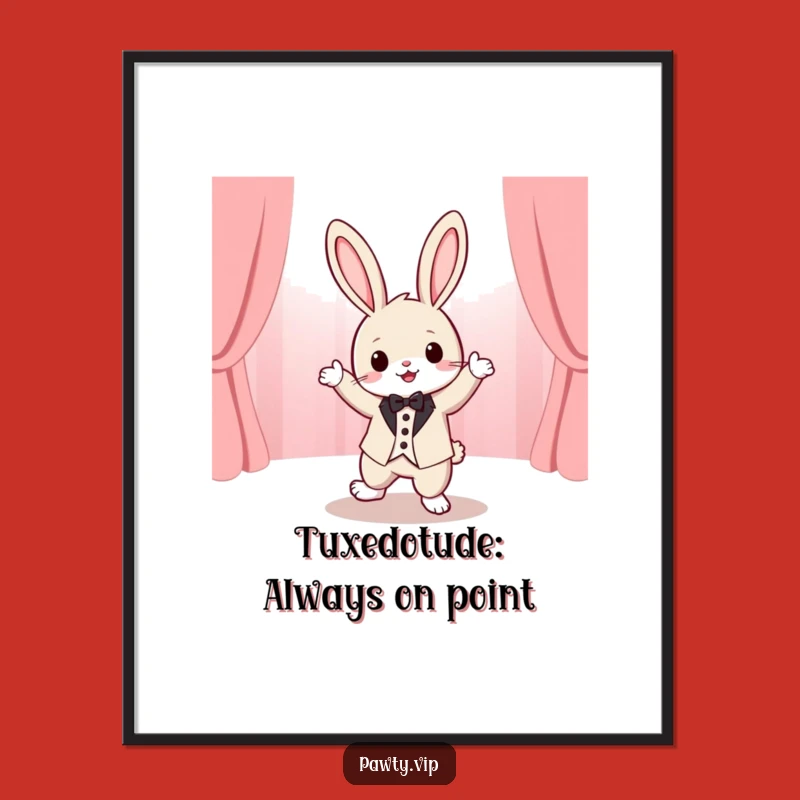 Free Printable Wall Art: Humorous Dancing Tuxedo Rabbit for Whimsical, Downloadable Home Decor