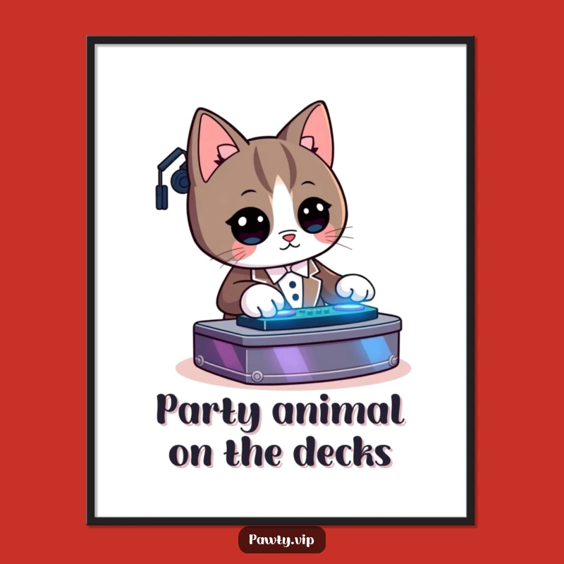 Free Printable Wall Art: Kawaii DJ Cat Vinyl Record Fun for a Hilarious Room Downloadable!