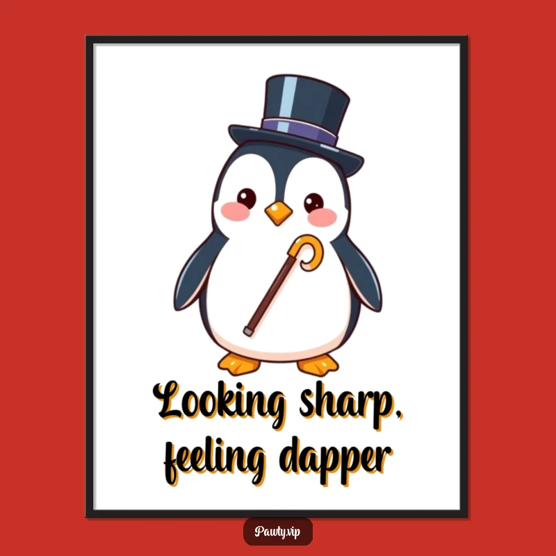 Funny Free Printable Wall Art: Dapper Penguin, Top Hat & Cane, Downloadable Decor