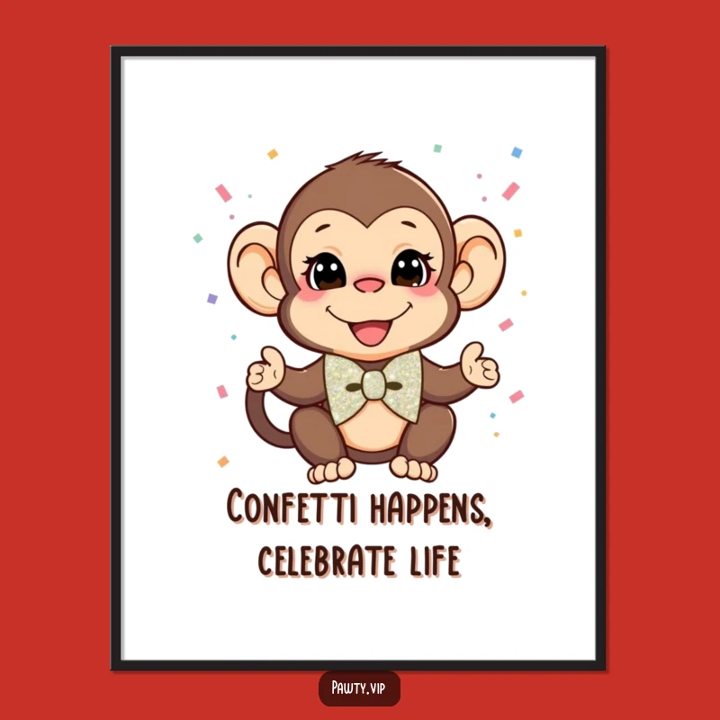 Funny Free Printable Wall Art: Monkey Bow Tie Confetti Downloadable Decor