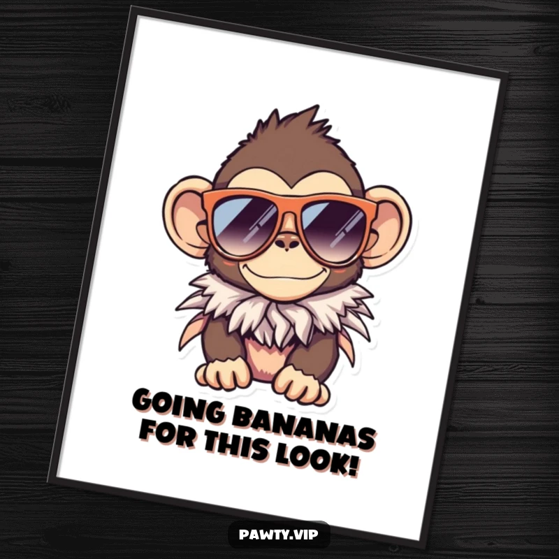 Funny Free Printable Wall Art of a monkey rocking oversized sunglasses and a feather boa, exuding cool confidence and fun.