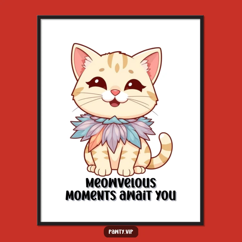 Funny Free Printable Wall Art: Giggling Cat with Feather Boa, Downloadable Decor