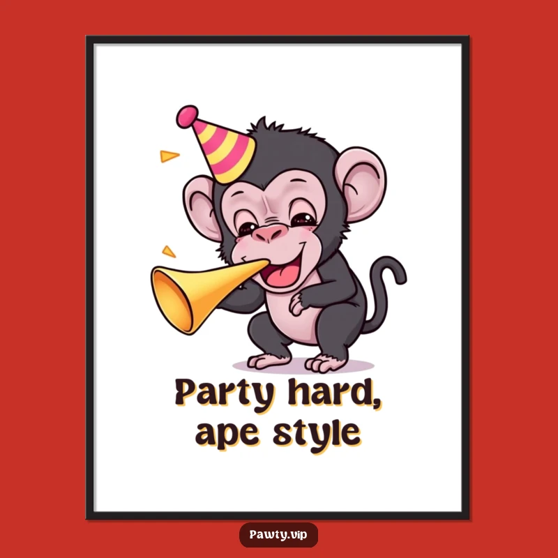 Free Printable Wall Art: Kawaii Chimp's Exuberant Party Horn for a Hilarious Room Downloadable!