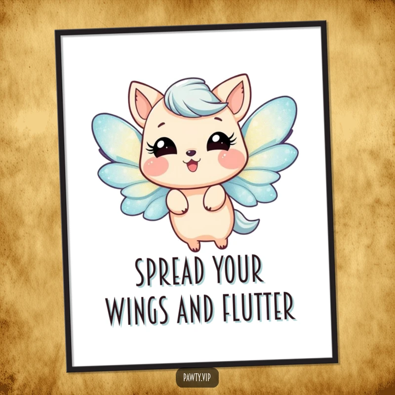 Funny Free Printable Wall Art: An animal with iridescent glitter wings joyfully fluttering, bringing a sense of wonder and fun.