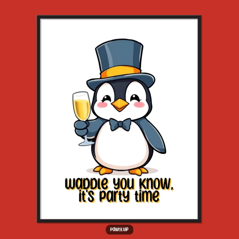Free Printable Wall Art: Penguin Bubbly Elegance - Funny Downloadable Decor!