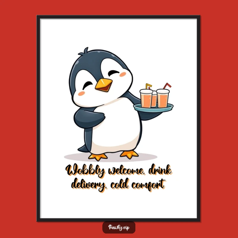 Free Printable Penguin Wall Art: Clumsy Drinks Hilarious Scene