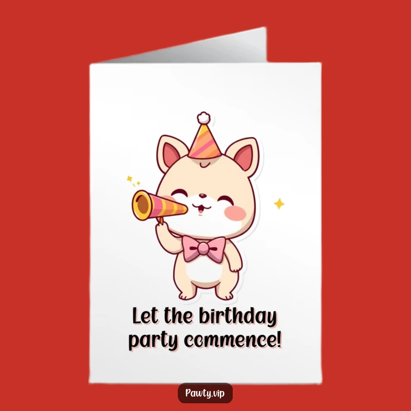 Free Printable Birthday Card: Bowtie Creature Party Horn - Funny Downloadable Gift for Festivities