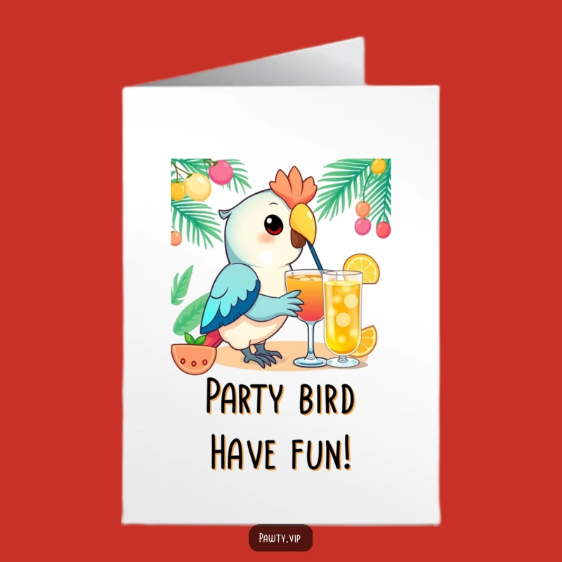 Free Printable Birthday Card Parrot: Funny Kawaii Drink Sip, Downloadable Gift