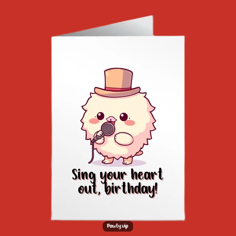 Free Printable Birthday Card: Top Hat Creature Singer - Funny Downloadable Gift for a Star