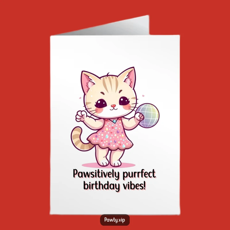 Free Printable Disco Cat Birthday Card - Sequined Dancer, Funny Downloadable Greeting for a Purr-fect Party!