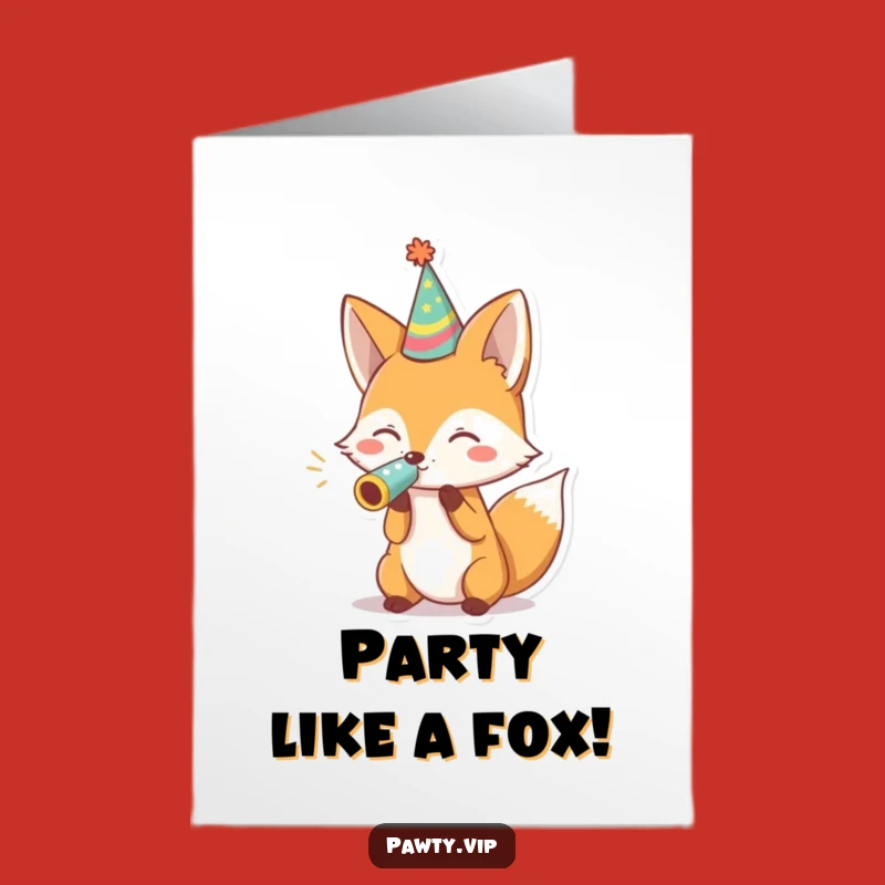 Free Printable Fox Birthday Card: Funny Noisemaker Party Hat Downloadable Gift