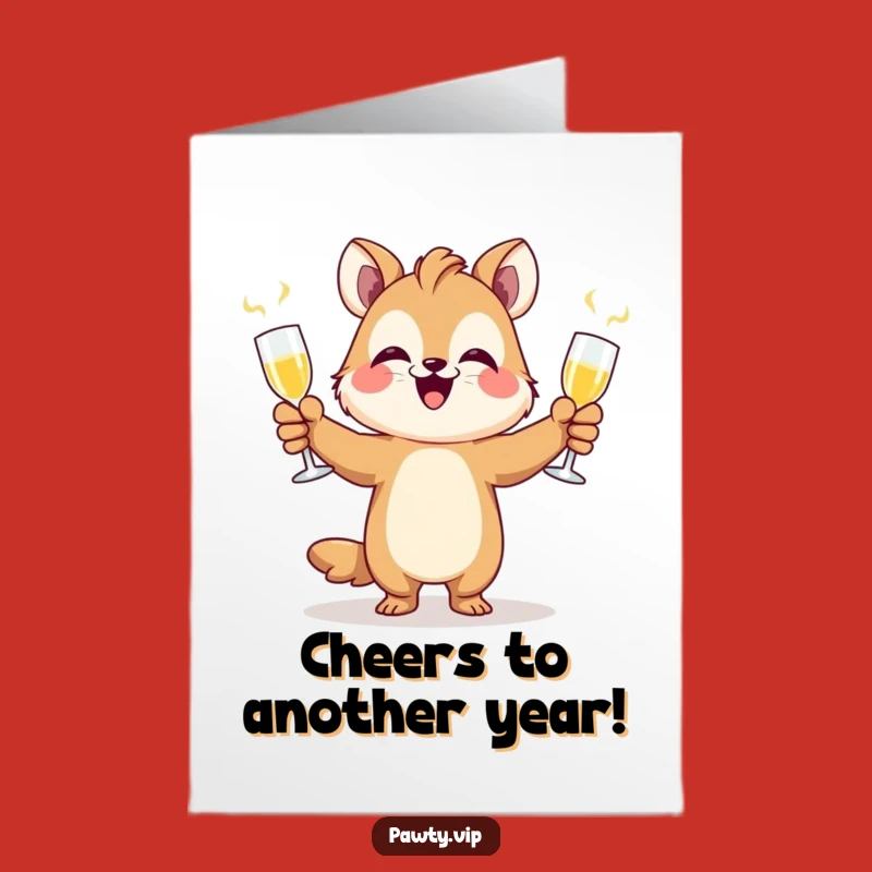 Free Printable Funny Birthday Card: Glee-ful Juggling Animal - Champagne Celebration Gift
