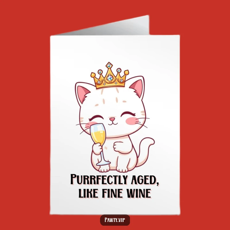 Free Printable Kawaii Cat Birthday Card: Funny Royal Drinker Downloadable Gift