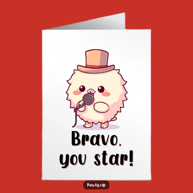 Free Printable Congrats Card: Top Hat Creature Singer - Funny Downloadable Gift for a Star