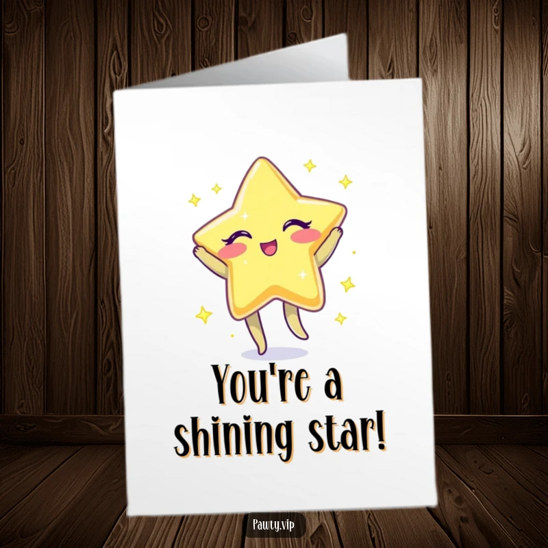 Funny Free Printable Congratulations Card: Sparkly star character winking and doing a little jig, celebrating accomplishments with bright enthusiasm.