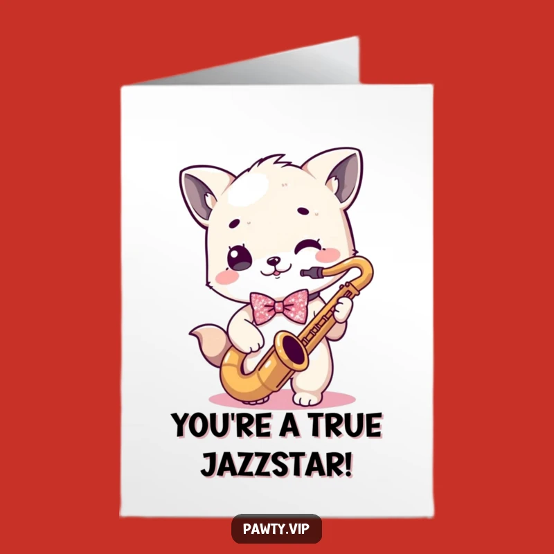 Free Printable Congrats Card: Kawaii Saxophonist Celebrates Success!