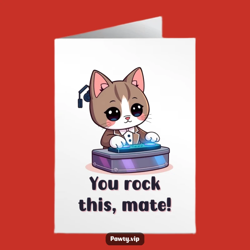 Free Printable Congrats Card: Kawaii DJ Cat Celebrates Wins with a Hilarious Downloadable Beat!