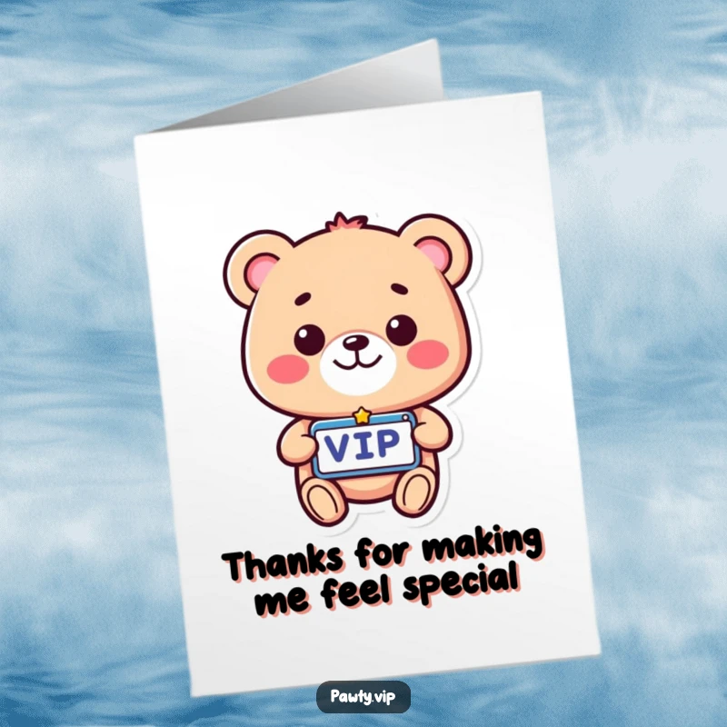 Funny Free Printable Thank You Card: A beaming bear holding a VIP pass, conveying thanks with undeniable charm, downloadable.