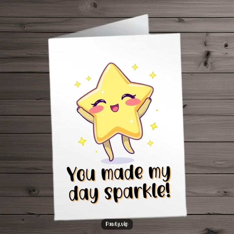 Funny Free Printable Thank You Card: Sparkly star character winking and doing a little jig, expressing thanks with playful charm.