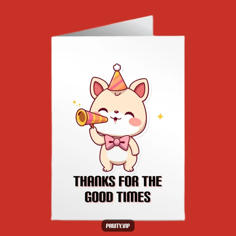 Free Printable Thank You Card: Bowtie Creature Party Horn - Funny Downloadable Gift of Thanks
