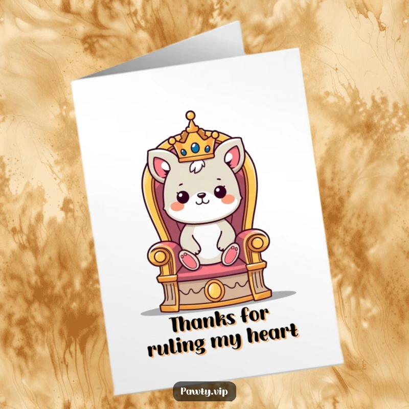 Funny Free Printable Thank You Card: Cute crowned animal king on a throne, offering a majestic thank you with a smile.
