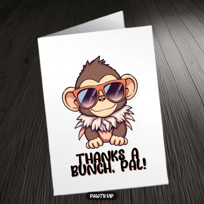 Funny Free Printable Thank You Card featuring a hip monkey in sunglasses and a boa, expressing thanks with style.