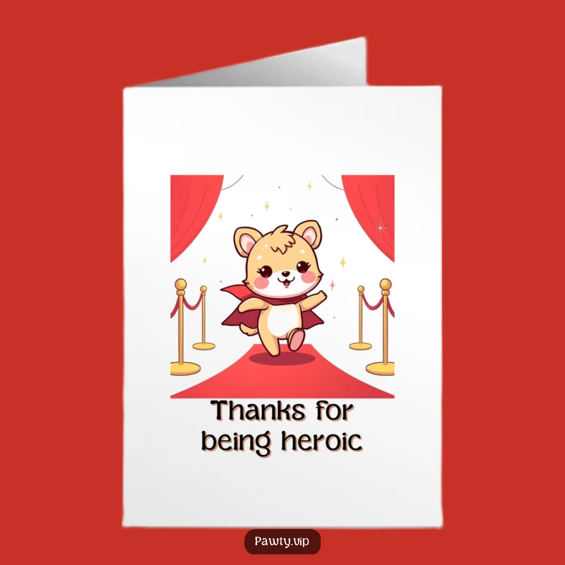 Free Printable Thank You Card: Sparkly Cape Animal Hero - Funny Downloadable Gift of Thanks