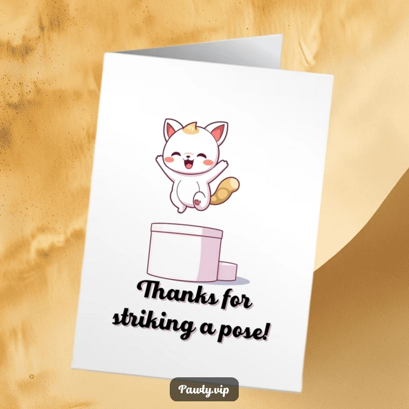 Funny Free Printable Thank You Card: Kawaii animal striking a winning pose on a podium, thanking you.