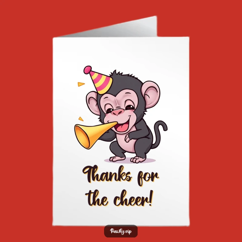 Free Printable Thank You Card: Kawaii Chimp Cheers Loudly with Hilarious Exuberant Downloadable!