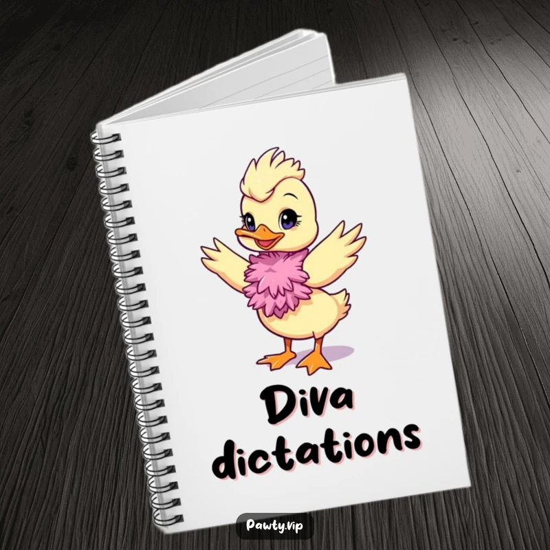 Funny duck diva notebook with a feather boa, perfect for jotting down glamorous and humorous thoughts.