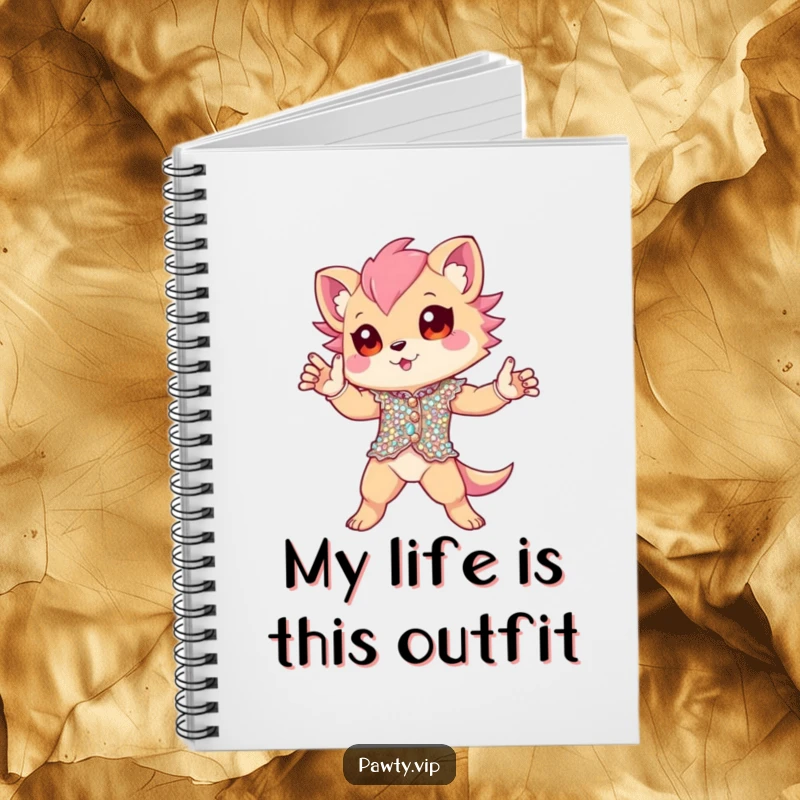 Funny Notebook with a creature in a sparkling sequined outfit, striking a dramatic pose. Great for notes, journaling, and hilarious inspiration.