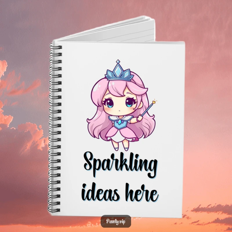Funny tiara notebook with a character wearing a sparkling tiara and waving a magic wand, ideal for journaling.