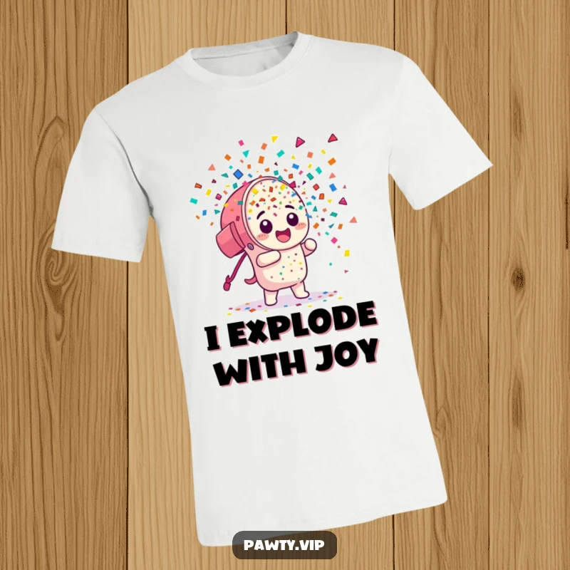 Funny T-Shirt: A lively confetti cannon character exploding with colorful confetti, perfect for a fun and festive look.