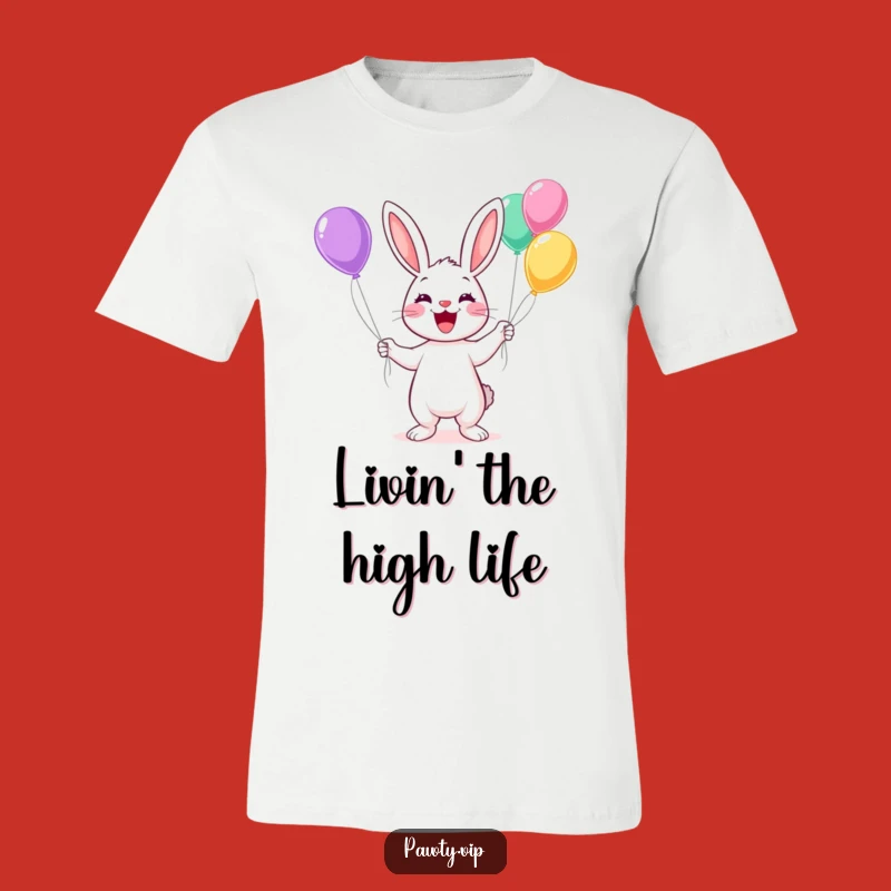 Happy Kawaii Rabbit Juggling T-Shirt: Fun Balloon Party Tee