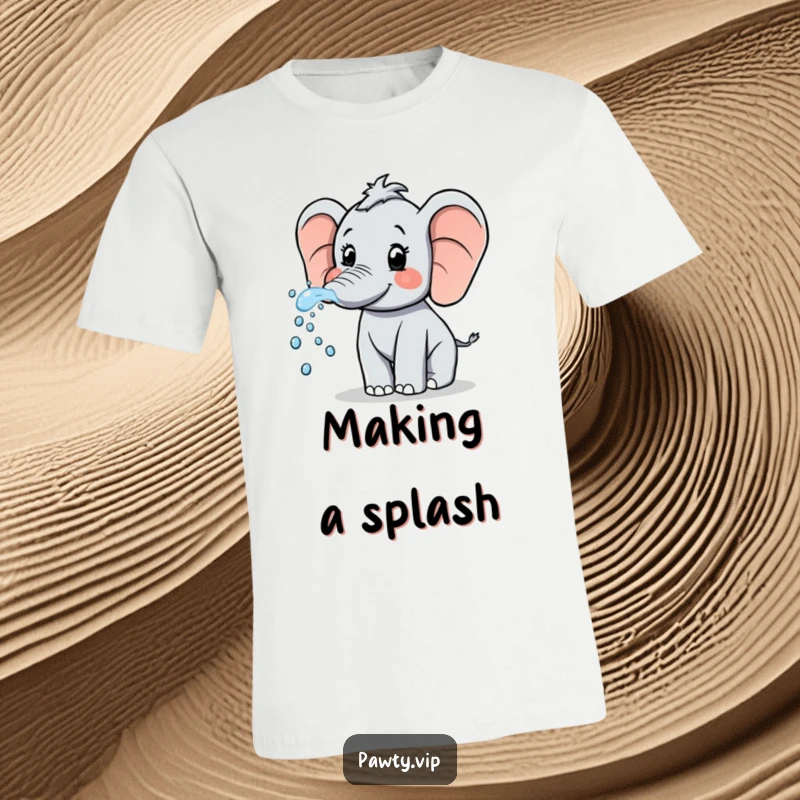 Funny Elephant T-Shirt: A happy elephant enthusiastically sprays sparkling water from its trunk, a hilarious and refreshing design.