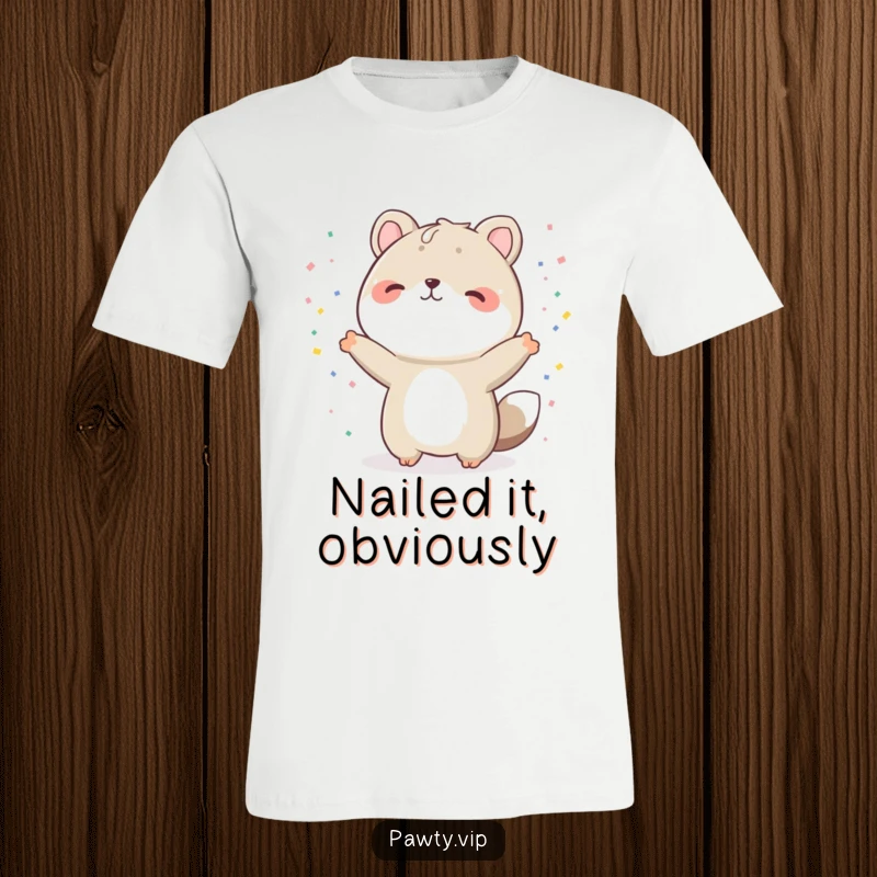 Funny animal t-shirt depicting pure joy with confetti falling, striking an exuberant celebratory pose, ideal for a funny fan gift.