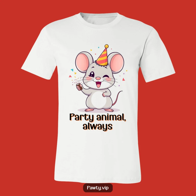Funny Mouse Party Popper T-Shirt – Joyful Celebration Apparel Gift