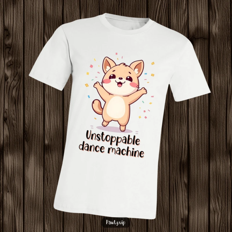 Funny kawaii animal character dancing wildly with confetti raining down on a funny t-shirt.