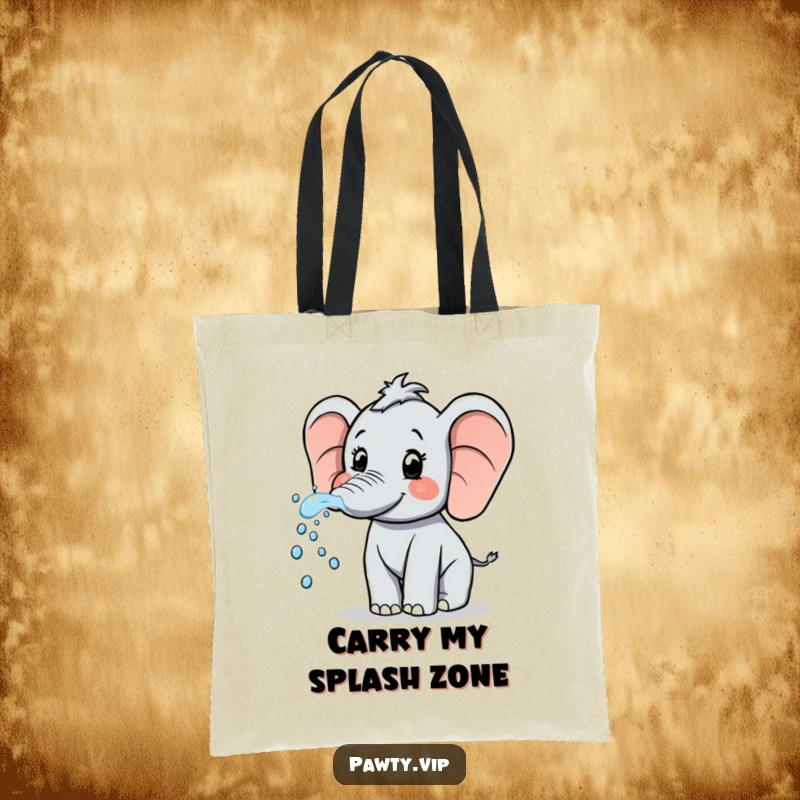 Funny Elephant Tote Bag: A playful elephant sprays sparkling water from its trunk, a humorous and functional accessory for daily use.