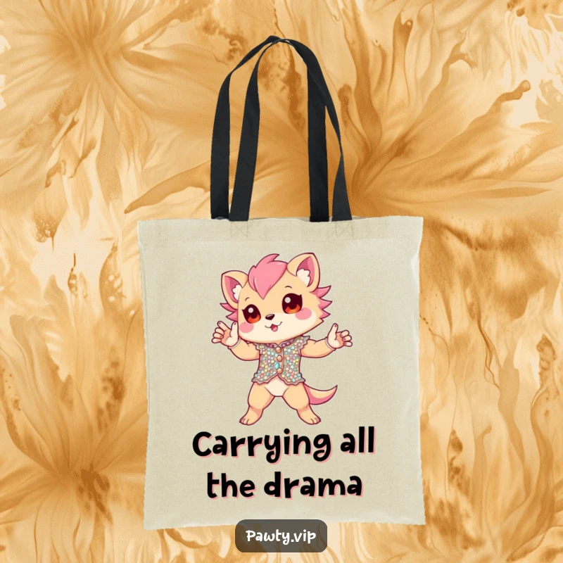 Funny Tote Bag showcasing a creature in a dazzling sequined outfit, striking an iconic and dramatic pose. Ideal for carrying items with hilarious flair.