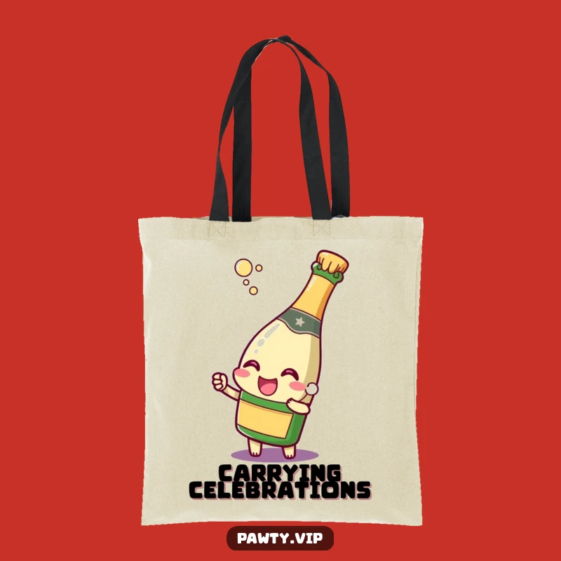 Funny Champagne Bottle Tote Bag: Popping Cork Joyful Carry-All