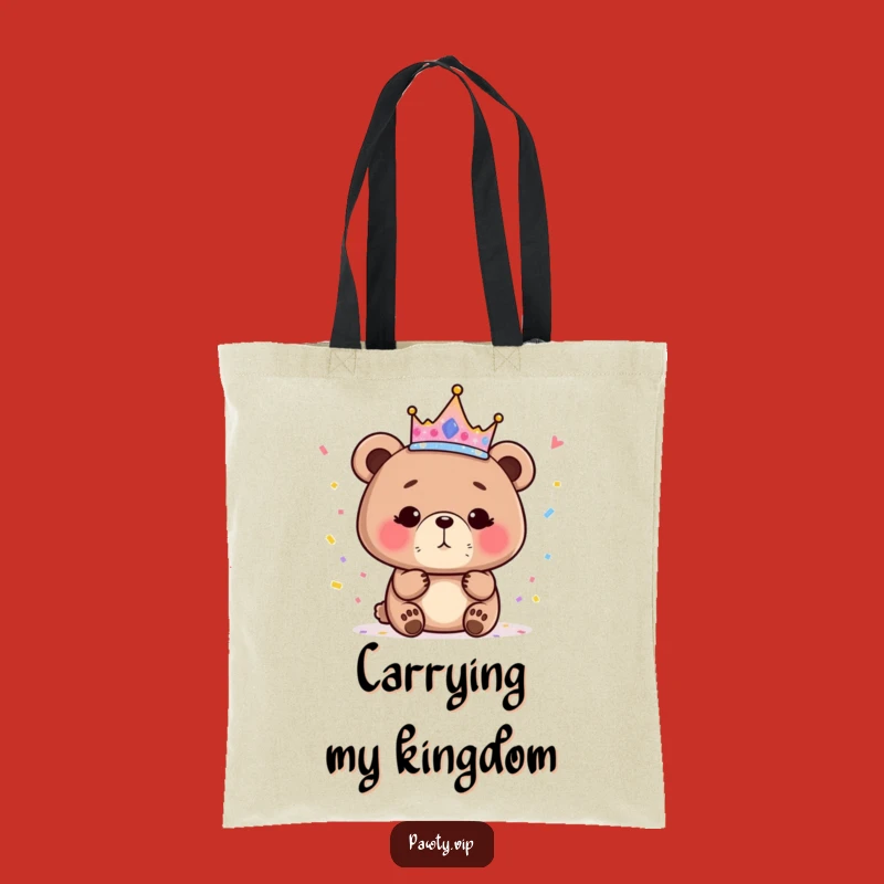 Funny Bear Crown Confetti Tote Bag, Sparkly Regal Accessory, Hilarious Gift for Shoppers